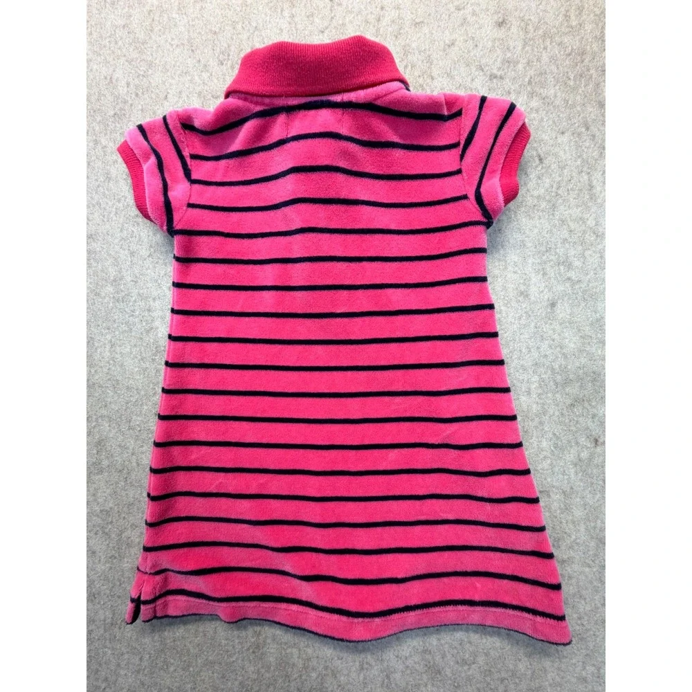 Ralph Lauren Polo Dress Baby Girls 9M Pink Navy Blue Striped Velour Short Sleeve
